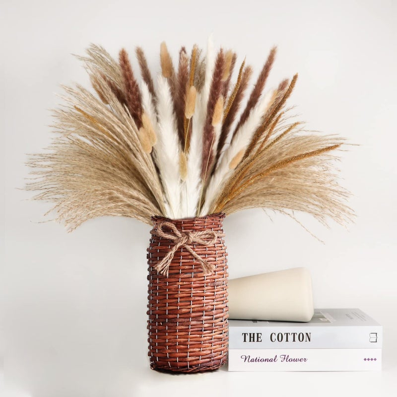 POPGRAT Wicker Vase for Decor, 12'' Wood Basket Vases Brown Rustic Farmhouse Country Style Flower Holder for Living Room Pampas Grass, Dried Branches, Table Centerpieces - Image 2